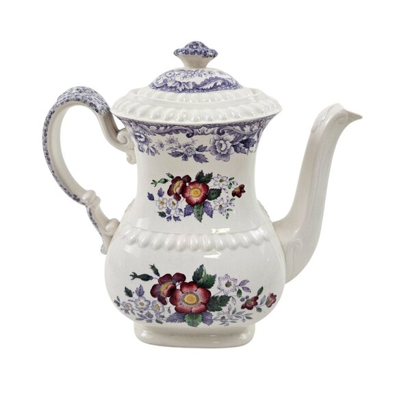 Copeland Spode Mayflower Coffee Pot Lid Floral Lavender Border Vintage England - Picture 1 of 11